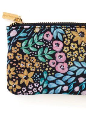 Elyse Breanne Design Black Floral Coin Purse Colorful Handpainted Watercolor Art